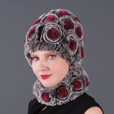 Women Rex Hair Rose Hat Scarf Set