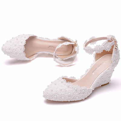 Pointed Wedge Lace Wedding Shoes Sandals
