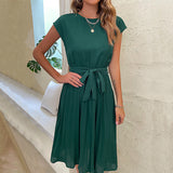 Summer Lace-up Solid Color Pleated Dress