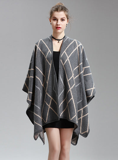 Long Knitted Cardigan Split Napped Jacquard Shawl