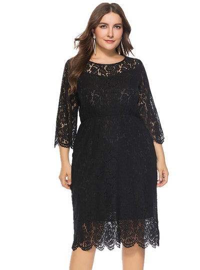 Seven-sleeve Lace Medium Long Dress