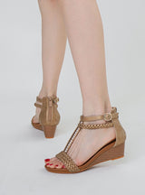 Woven Back Zipper Wedge Sandals