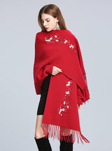 Embroidered Knitted Shawl Cloak Bat Sleeve