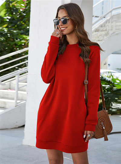 O Neck Long Sleeve Women's Sweatshirt Dress