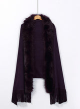 Loose Fox Like Fur Collar Tassel Knitted Cardigan Shawl