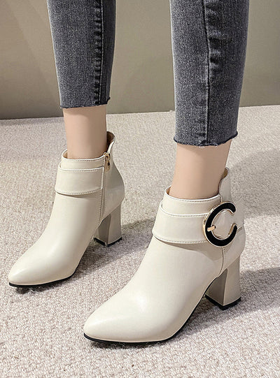Side Zipper Single Boot Thick High Heel Shoes