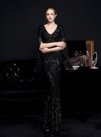 Sequins Mermaid V-neck Short Sleeve Party Dress