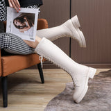 Women Lace Up Elastic Long Boots