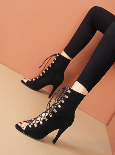 Cross-strap Suede High Heel Sandals