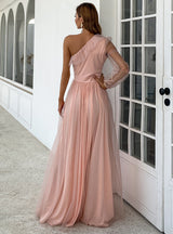 Pink Tulle One Shoulder Long Sleeve Party Dress
