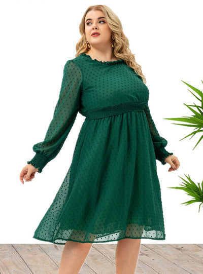Large Size Women's Long Sleeve Chiffon Dress