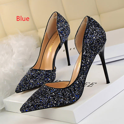 Shallow Pointed Side Hollow Sequined Shoes