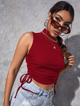 Sports Drawstring High Neck Vest T Shirt