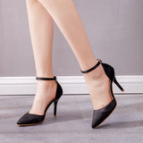 Black Silk Satin Pointed High-heeled Sandals