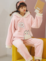 Pink Cat Cute Coral Fleece Thickened Hooded Cartoon Clothes