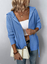Hooded Zipper Drawstring Pocket Sweater Coat