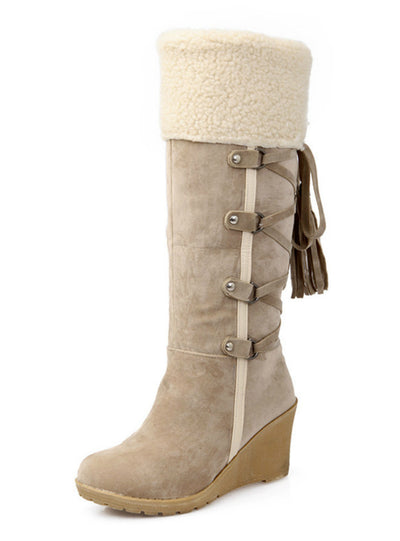 Scrub Plush Snow Boots Women Wedges Knee Boots