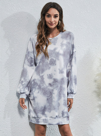 Round Neck Tie-dyed Printed Loose Dress