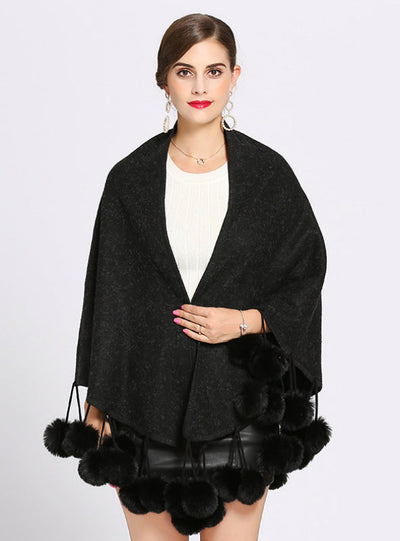 Two Sides Can Wear Big Fur Ball Triangle Scarf Shawl
