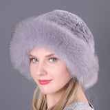 Warm Winter Fox Fur Rex Rabbit Fur Woven Hat