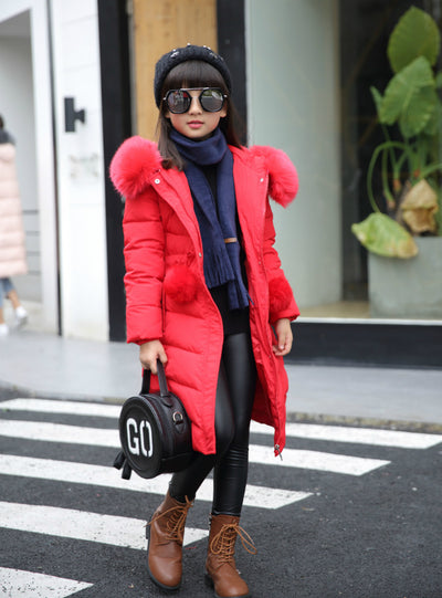 Girls Down Jacket Winter White Duck Down Long