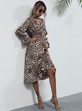 Long Sleeve Leopard Print Neck Dress
