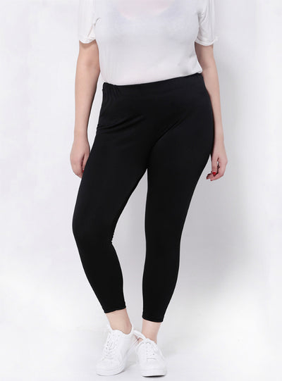 Black Solid Slim High Waisted Elastic Skinny Pencil Pants