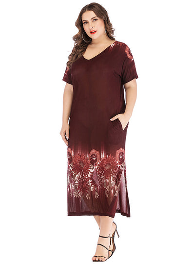 Perspective V-neck Short Sleeve Printed Docket Dress