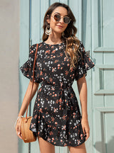 Round Neck Floral Flounce Dress