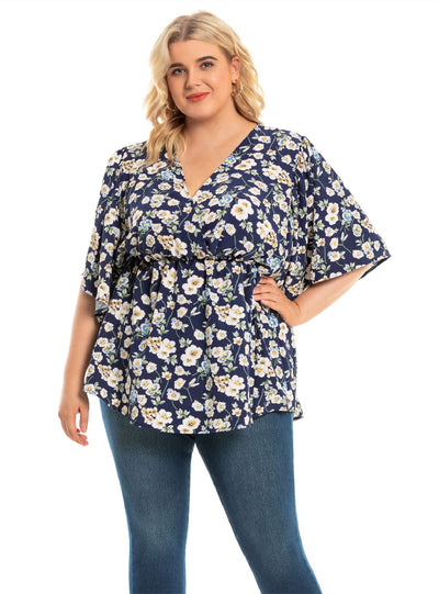 Flying Sleeve Loose V-neck Blouse For Ladies