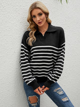 Contrast Color Loose Pullover Lapel Sweater