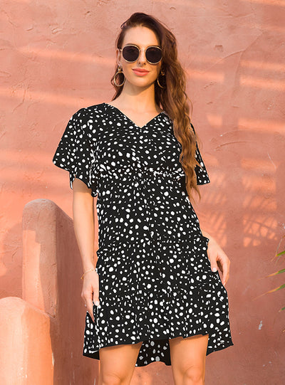 V-neck Print Short Sleeve Dress