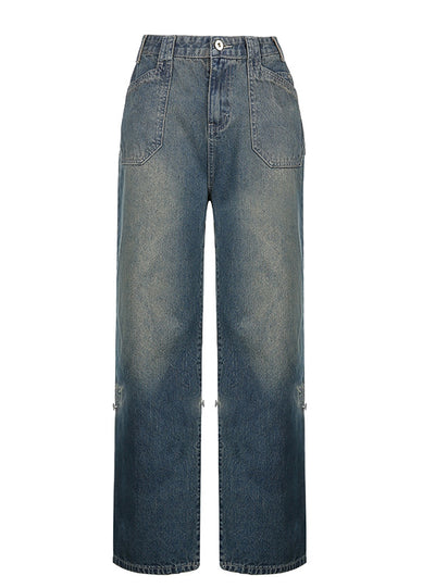 Loose Straight High Waist Pocket Jeans