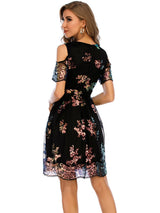 Black Tulle V-neck Sequined Dress