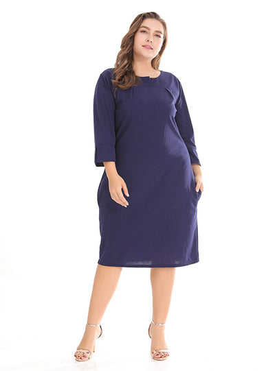 Large Size Knitted Medium Long Sleeve Dress