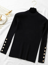Women Thick Sweater Pullovers Long Sleeve Button O-neck