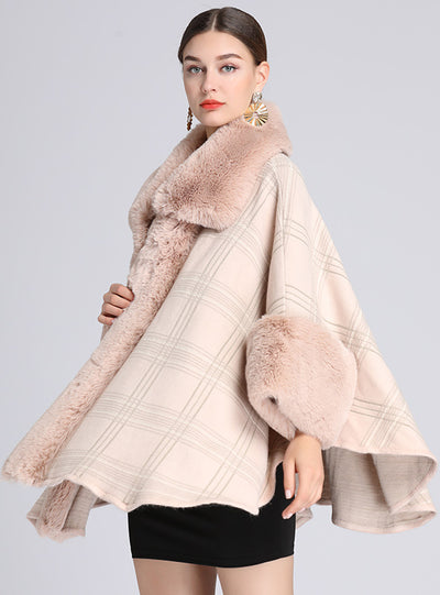 Wool Collar Plaid Shawl Cape Large Lapel Loose