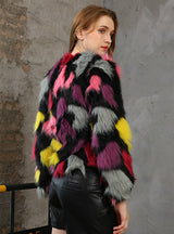 Women Fashion Short Fur Colorful Long Sleeve