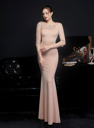 Short Sleeve Mermaid Lace Beading Prom Dress