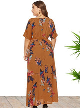 Scoop Short Sleeve Print Plus Dress