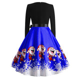 Santa Claus Print Long Sleeve Big Swing Dress