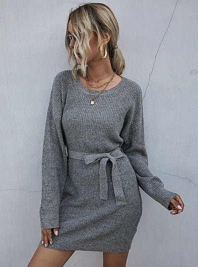 Loose Solid Lace-up Long Sweater Dress