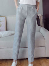 Fashion Elastic Waist Casual Stripes Peneil Pants 