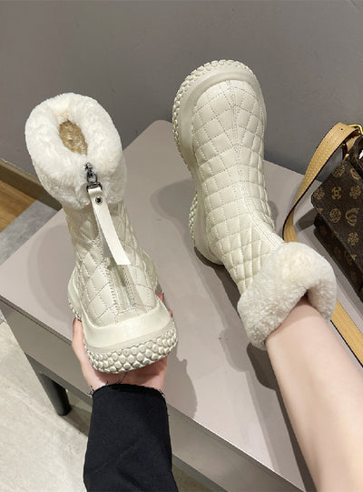 Plaid Plus Velvet Thickened Thin Cotton Boots