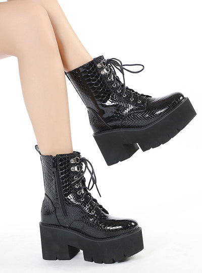 Women's Thick Front Lace Sponge Cake Bottom Martin Boots