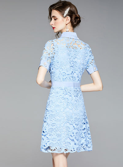Blue Crochet Hollow Lace Dress