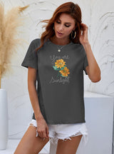 Color Sunflower Letter Print T-shirt