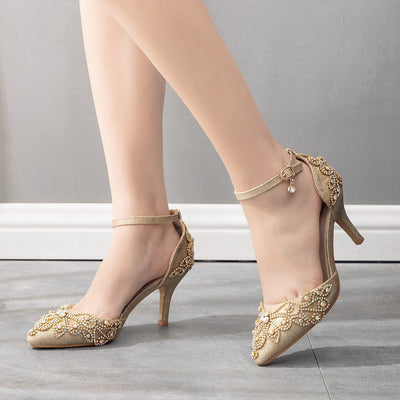 Pointed Gold Sequins Beading Sandals