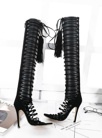 Lace Up Knee High Boots Gladiator Roman Sandals