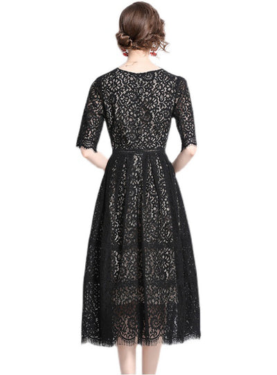 V-neck Short Sleeve Lace Dress